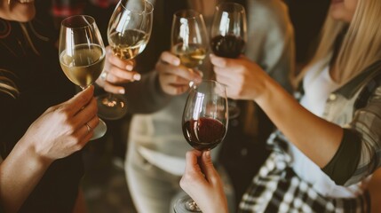 Friends Toasting with Wine Glasses in Celebration