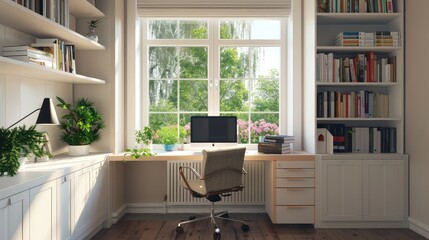 Bright and Spacious Home Office with Garden View