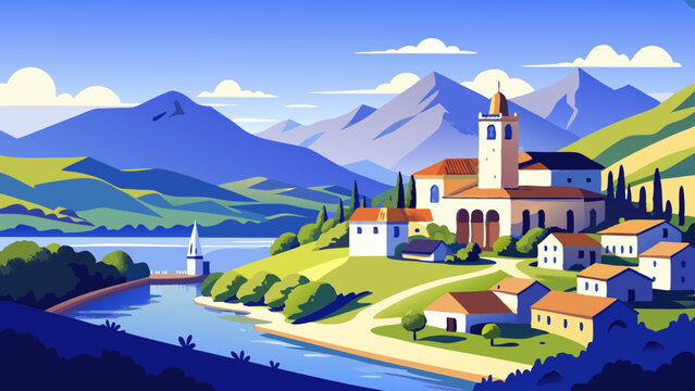 mountain village in the mountains castle in the mountains Zuiza paisajes  church, mountain, landscape, alps, europe, lake, austria, town, travel, nature, architecture, sky, building, water, tower, vil