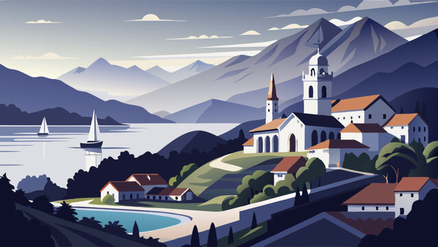 mountain village in the mountains castle in the mountains Zuiza paisajes  church, mountain, landscape, alps, europe, lake, austria, town, travel, nature, architecture, sky, building, water, tower, vil