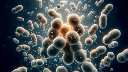 A highly detailed HD scene of yeast cells thriving in a nutrient-rich environment.