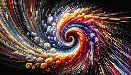 Abstract Colorful Swirling Spiral with Black Background - Digital Art