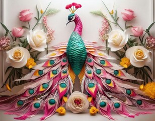 Obraz premium Enchanted Garden: A Surreal Art Collage of Birds and Roses