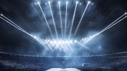 Grand basketball arena in the dark spot light. 