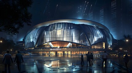 Fototapeta premium Grand basketball arena in the dark spot light. 