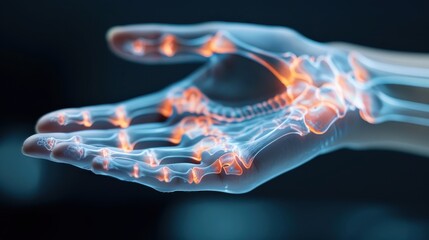 A thermal image of a hand with inflamed joints, suggesting arthritis.