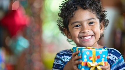 A_child_wearing_a_birthday_hat_and_holding_a_gift_