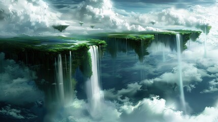 Surreal Landscape with Floating Islands: High-Angle View of Dreamy Scene in High Fidelity Quality