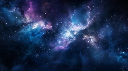 Obraz premium Cosmic Nebula and Stars in Deep Space Blue, Purple, and Pink Colorful Galaxy Background