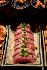 Tuna sashimi buffet ready to eat serving in the restuarant for clients