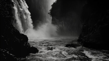 photo of river waterfall landscape with black and white tone color