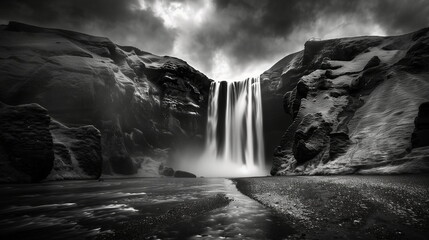 photo of river waterfall landscape with black and white tone color