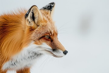 Obraz premium A close-up of a red fox hunting in a snowy field, its bright fur contrasting with the white surroundings. 