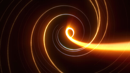 Abstract bright glowing yellow gold background tunnel with flying lines of energy particles and light rays