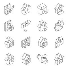 Set of Buildings Linear Icons

