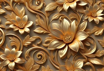 golden floral 3D seamless pattern background