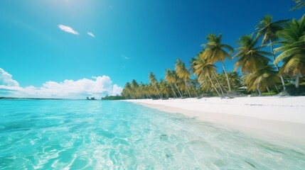 Fototapeta premium Beautiful tropical ocean with blue sky and palm trees in summer