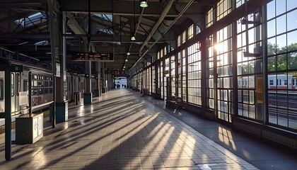 Obraz premium Sunlight Streaming Through Train Station Windows