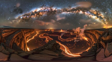 Obraz premium Dramatic Dutch Angle Shot of Volcanic Landscape with Fiery Sky in High Fidelity