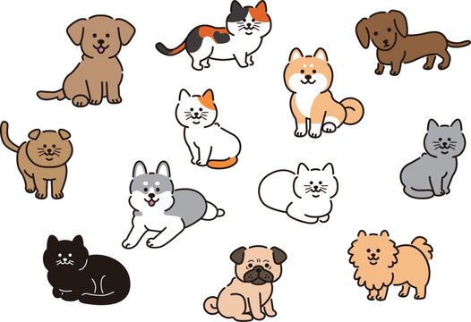 【完全受注】犬　猫　絵　イラスト 犬と猫[10468000058]の写真・イラスト素材｜アマナイメージズ