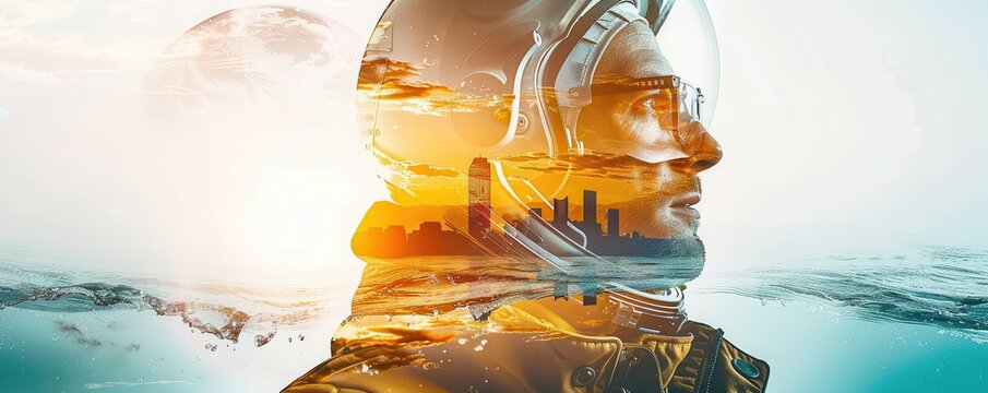 Astronaut Floating in Ocean An astronaut training in a neutral buoyancy pool, simulating a spacewalk underwater