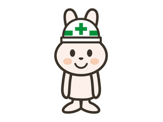 安全ヘルメットを被った工事現場のうさぎさんイラスト