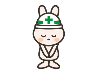 頭を下げて謝る工事現場のうさぎさんイラスト