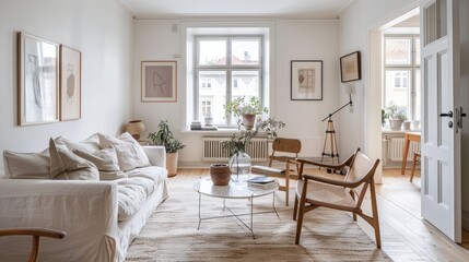 Fototapeta premium Cozy Scandinavian Living Room with Minimalist Decor