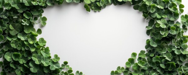 Green leaves form a heart shape frame on white background