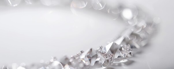 Closeup of sparkling, crystal clear diamonds on white background.