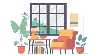 Cozy and Inviting Home Interior with Books and Plants