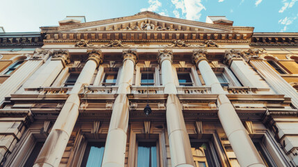 Fototapeta premium Exterior of a historic financial institution building with classic architectural details