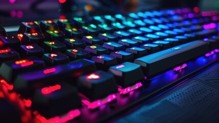 Vibrant RGB Gaming Keyboard Illuminated in Neon Colors