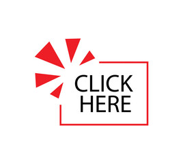 click here sign on white background	