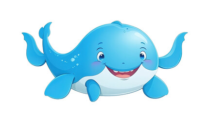 Cartoon blue whale smiling, cute clipart  illustration vector, isolated transparent background.