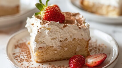 Decadent Strawberry Cream Cake with Whipped Topping and Cocoa Dusting
