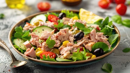 Fresh Tuna Salad with Colorful Vegetables and Herbs for Healthy Eating