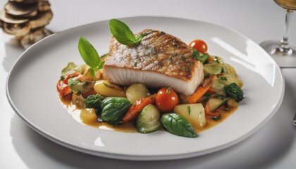 Tender dorado fillet with vegetables and basil Banquet festive dishes Gourmet 