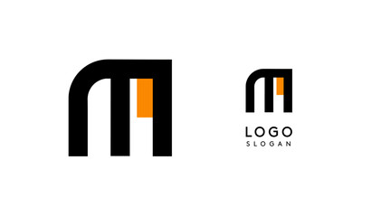 Bauhaus flat unique Letter M, color logo for business, tech apps, architectural brands. Minimal modular geometric design, simple modern branding. Vector logotype