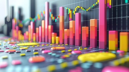 Obraz premium Financial markets with abstract trading charts and investment portfolios. Minimalist UI in a flat illustration style on a white background with bright Color scheme, dribble, flat Illustration ,