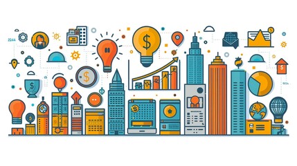 Financial planning and investment with abstract financial literacy and wealth management. Minimalist UI in a flat illustration style on a white background with bright Color scheme, dribble, flat