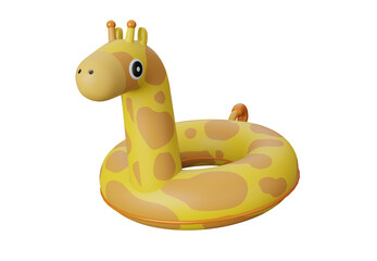 3D illustration rubber swimming ring in shape of yellow giraffe isolated on transparent background