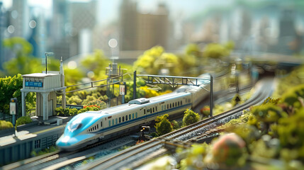 Miniature Train Model in a Lush Landscape