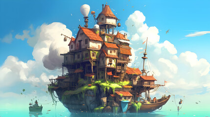 Obraz premium Floating House Ship