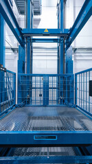 Fototapeta premium An industrial freight elevator platform used for handling cargo or manned operations during construction
