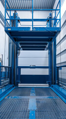 Fototapeta premium An industrial freight elevator platform used for handling cargo or manned operations during construction