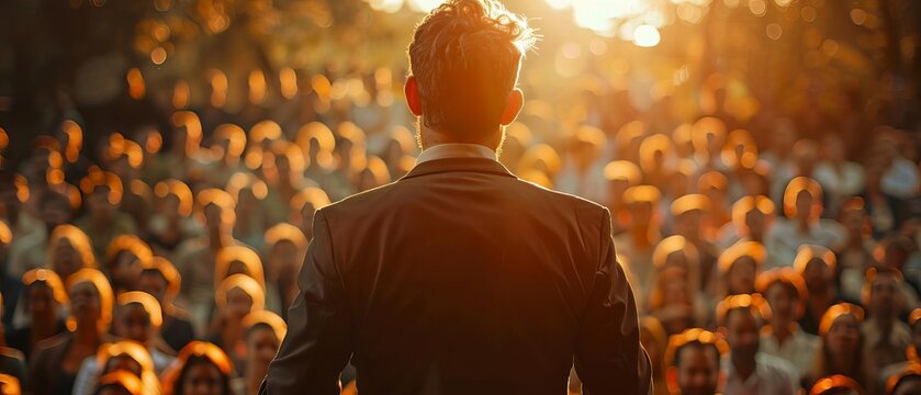 Campaign rally with a political candidate speaking