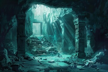 Fototapeta premium Ancient Underwater Temple Ruins of a Lost City