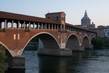 Fototapeta premium Pavia bridge hamlet village country people