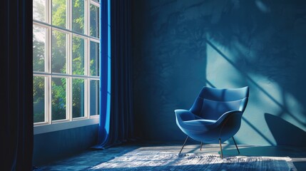 Contemporary blue chair by window
